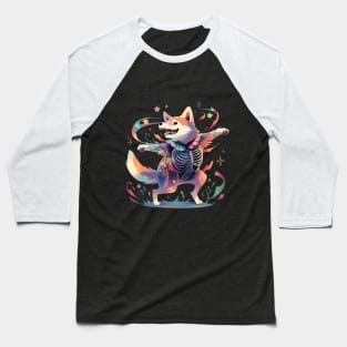 Dancing Skeleton Rainbow Shiba Baseball T-Shirt